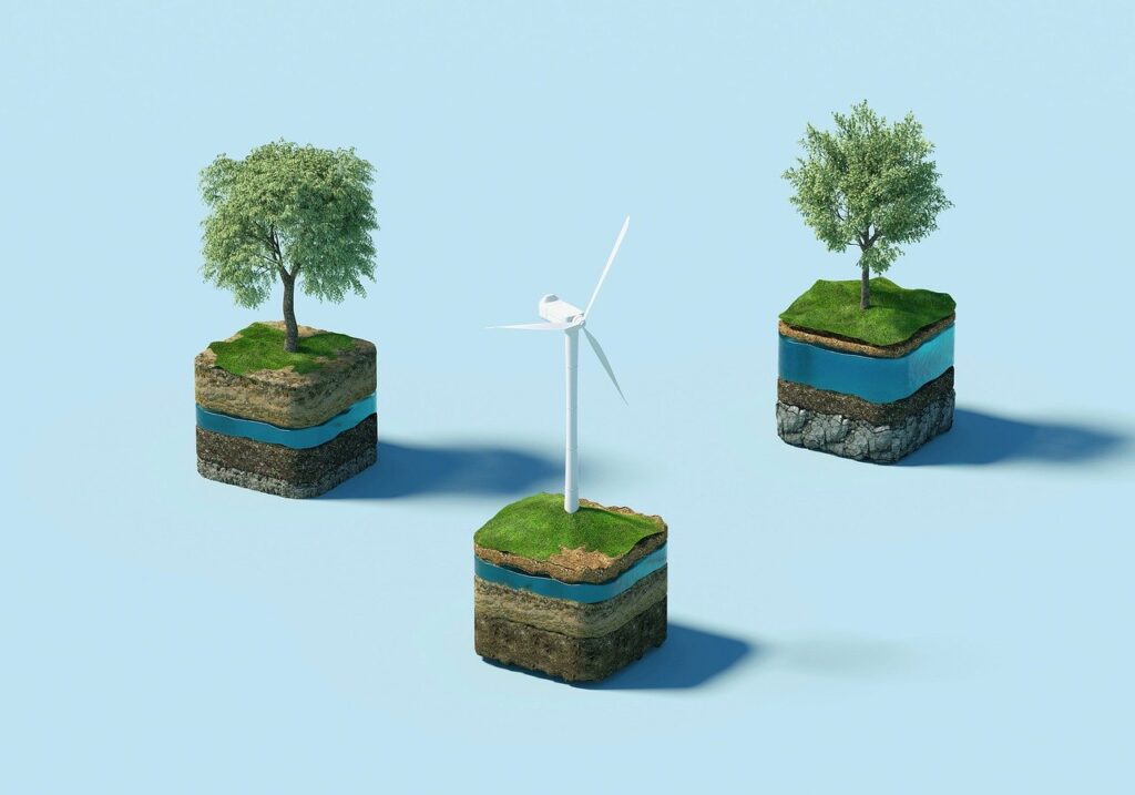 windmill, trees, sustainability